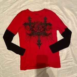 Men’s MMA Elite Long Sleeve Red and Black Tshirt Size L